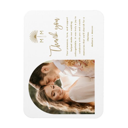 Gouden palmboom boog foto bruiloft dank u magneet (Verticaal)