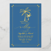 Gouden Palmboom Kust Chic Bruiloft Folie Uitnodiging (Voorkant)