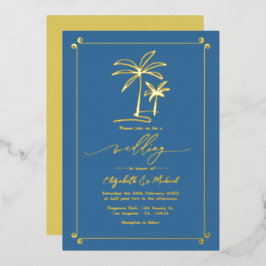 Gouden Palmboom Kust Chic Bruiloft Folie Uitnodiging