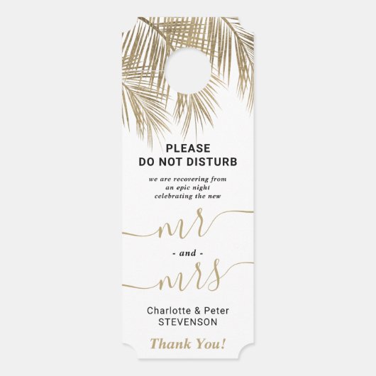Gouden palmboom niet storen welkom bruiloft deurhanger (Voorkant)