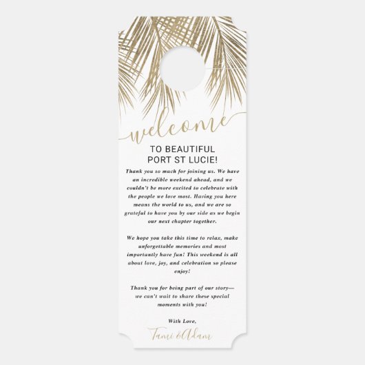 Gouden palmboom niet storen welkom bruiloft deurhanger (Achterkant)