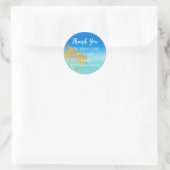 Gouden palmboom op blauw Waterverf strand bruiloft Ronde Sticker (Tas)