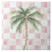 Gouden Palmboom Roze Vierkantjes Tegeltje (Voorkant)