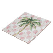 Gouden Palmboom Roze Vierkantjes Tegeltje (Zijkant)
