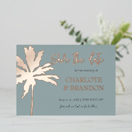Gouden Palmboom Strand Bruiloft Save The Date Folie Uitnodiging
