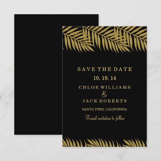 Gouden Palmboom Tropische Trouw Save The Date (Voorkant / Achterkant)