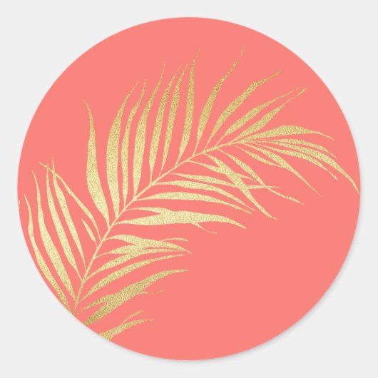 Gouden palmschijfjes op koraalachtergrond ronde sticker (Voorkant)