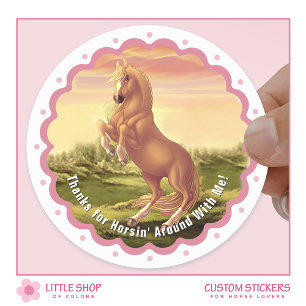 Gouden Palomino Paard Meisje Verjaardag Ronde Sticker
