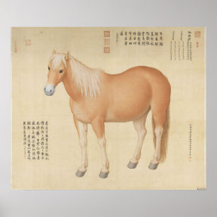 Gouden Palomino Paard - Vintage Chinese Kunst Poster