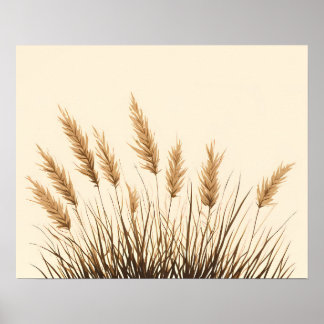 Gouden Pampagras Botanische Lijn Kunstprint Poster