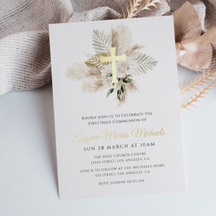 gouden pampas eerste communie folie uitnodiging