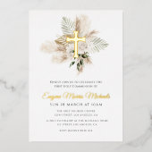 gouden pampas eerste communie folie uitnodiging (Voorkant)