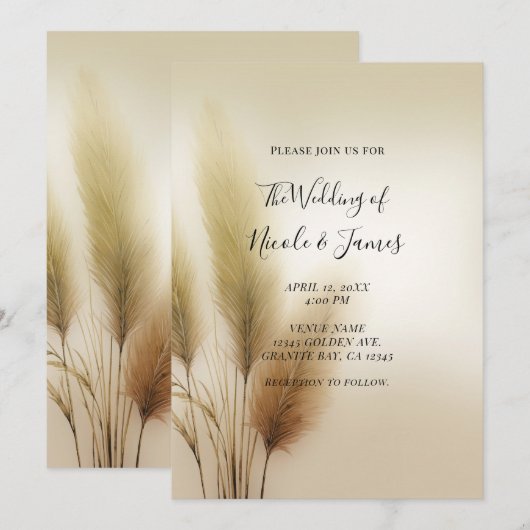 Gouden Pampas gras Boheemse Boho bruiloft Kaart (Voorkant / Achterkant)