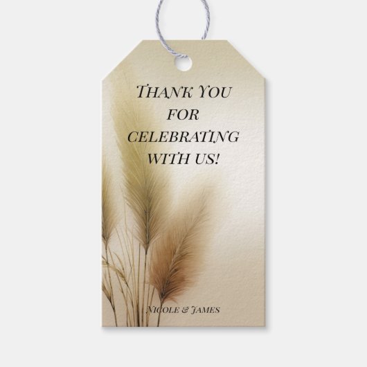 Gouden Pampasgras Boho Bruiloft Cadeaulabel (Voorkant)