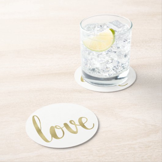Gouden papieren onderzetters, liefde, folie letter ronde kartonnen onderzetter (Insitu)