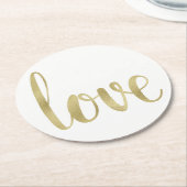 Gouden papieren onderzetters, liefde, folie letter ronde kartonnen onderzetter (Gebogen)