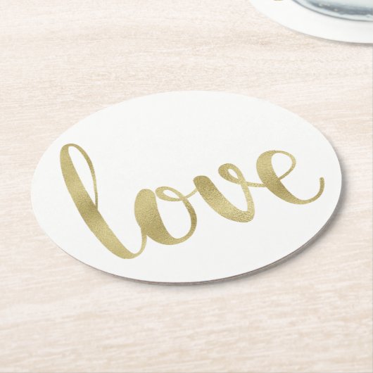 Gouden papieren onderzetters, liefde, folie letter ronde kartonnen onderzetter (Gebogen)