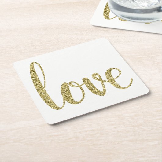 Gouden papieren onderzetters, liefde, glitter lett kartonnen onderzetters (Schuin)