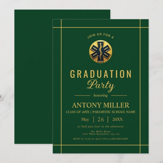Gouden paramedische EMT-klasse van 2025 groen afst Kaart (Voorkant / Achterkant)