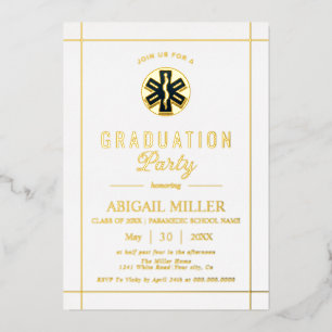 Gouden paramedische EMT-klasse van 2025 wit afstud Folie Uitnodiging