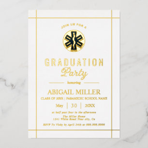 Gouden paramedische EMT-klasse van 2025 wit afstud Folie Uitnodiging