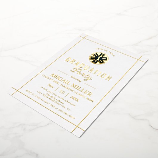 Gouden paramedische EMT-klasse van 2025 wit afstud Folie Uitnodiging (Gedraaid)