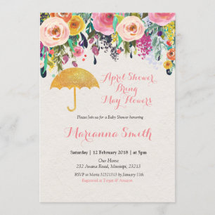 Gouden paraplu april douche brengen mei bloemen kaart