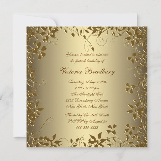 Gouden Parel Bloemen Vrouwen 40ste Verjaardag Part Kaart (Achterkant)