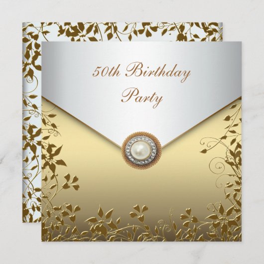 Gouden Parel Bloemen Vrouwen 50ste Verjaardag Part Kaart (Voorkant / Achterkant)