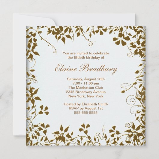 Gouden Parel Bloemen Vrouwen 50ste Verjaardag Part Kaart (Achterkant)