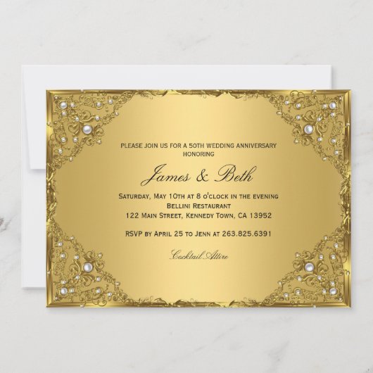 Gouden Parel Damast Foto 50ste Huwelijksjubileum Kaart (Achterkant)