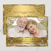 Gouden Parel Damast Foto 50ste Huwelijksjubileum Kaart (Voorkant / Achterkant)