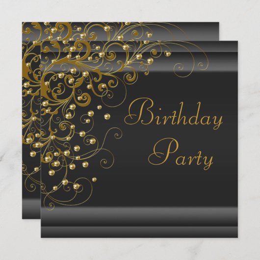 Gouden Parel Draai Vrouwelijk Zwart Goud Verjaarda Kaart (Voorkant / Achterkant)