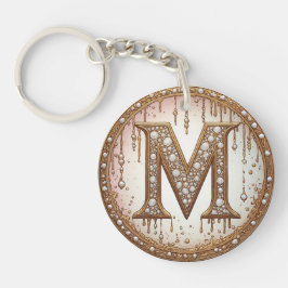 Gouden Parel Initiële M Jubileum Cadeau Sleutelhanger