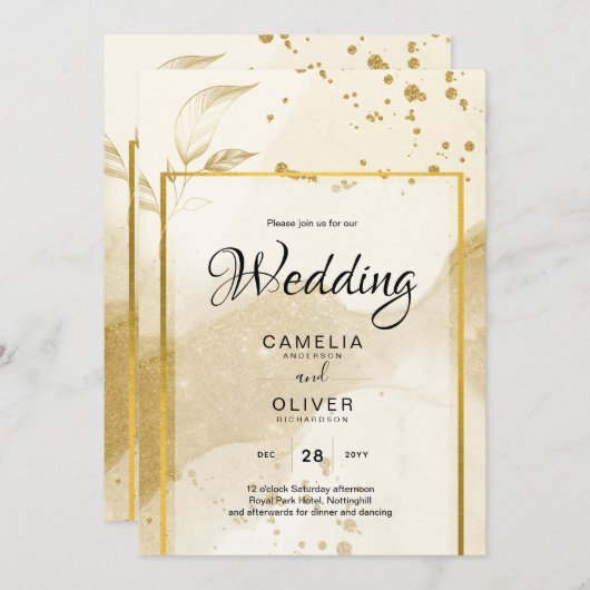 Gouden Parel TROUWEN Alcohol INKT Abstract LeahG Kaart (Voorkant / Achterkant)