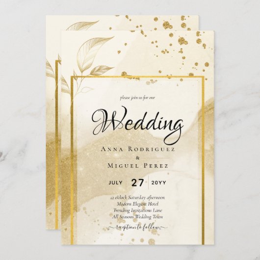 Gouden Parel TROUWEN Alcohol INKT Abstract LeahG Kaart (Voorkant / Achterkant)