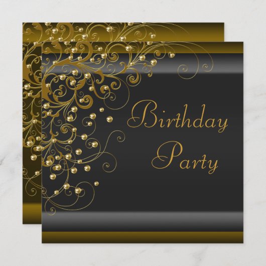 Gouden Parel Wervelende Vrouwen Zwart Goud Verjaar Kaart (Voorkant / Achterkant)