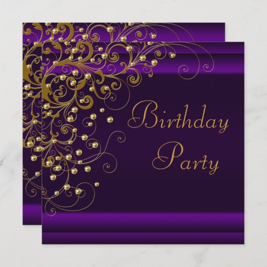 Gouden Parel Werveling Vrouwen Paarse Verjaardagsf Kaart (Voorkant / Achterkant)
