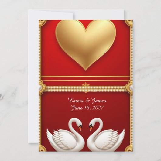🦢 Gouden Parel Zwanen Bruiloft Met Bloem Frame 💍 Kaart (Voorkant)