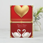 🦢 Gouden Parel Zwanen Bruiloft Met Bloem Frame 💍 Kaart (Staand voorkant)