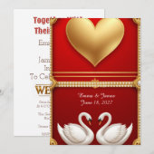 🦢 Gouden Parel Zwanen Bruiloft Met Bloem Frame 💍 Kaart (Voorkant / Achterkant)