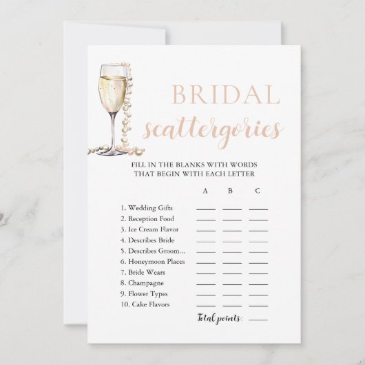 Gouden Parels en Prosecco Bridal Categorieën Spel Kaart (Voorkant)