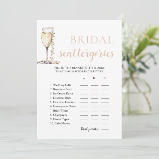 Gouden Parels en Prosecco Bridal Categorieën Spel Kaart (Staand voorkant)