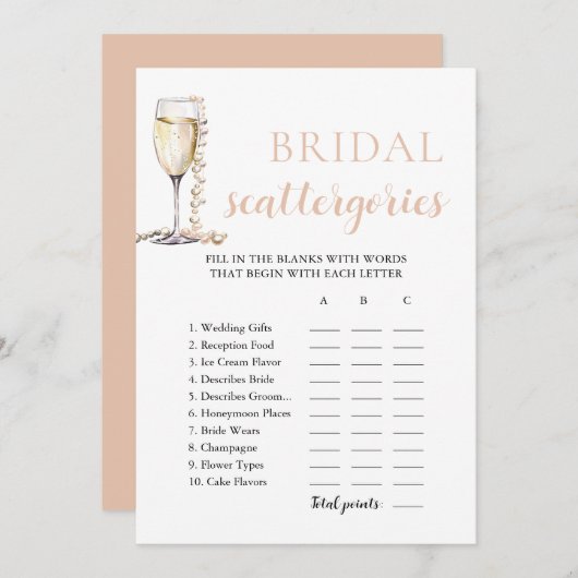 Gouden Parels en Prosecco Bridal Categorieën Spel Kaart (Voorkant / Achterkant)