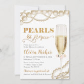 Gouden Parels en Prosecco Bridal Douche Uitnodigin Kaart (Voorkant)