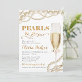 Gouden Parels en Prosecco Bridal Douche Uitnodigin Kaart (Staand voorkant)