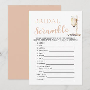 Gouden Parels en Prosecco Bridal Word Scramble Gam Kaart