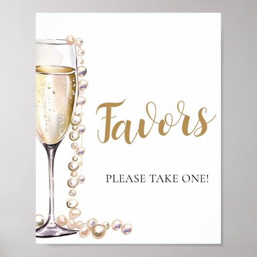 Gouden Parels en Prosecco Champagne Favors teken Poster (Voorkant)