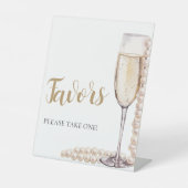 Gouden Parels en Prosecco Champagne Favors teken Reclamebord Met Voetstuk (Voorkant)