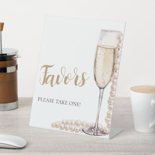 Gouden Parels en Prosecco Champagne Favors teken Reclamebord Met Voetstuk (Insitu)